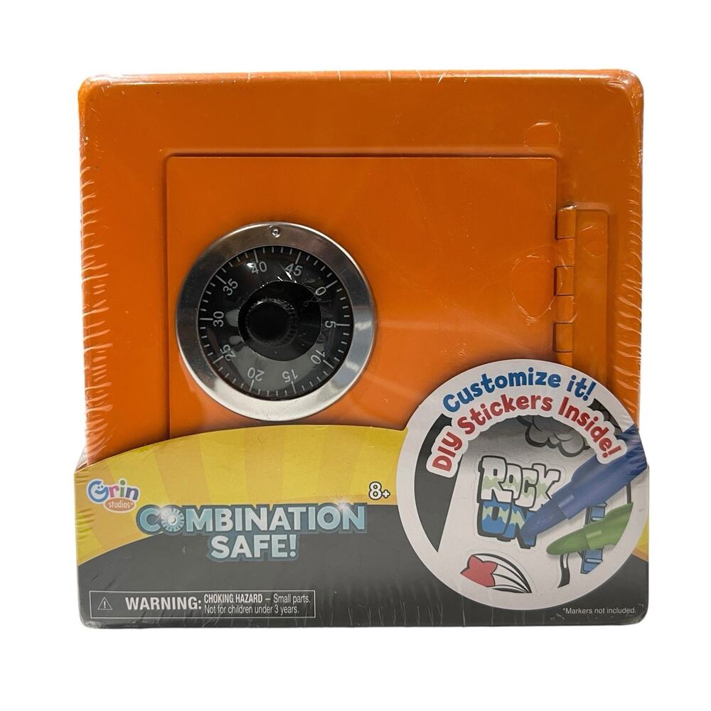 Grin Studios Combination Safe Bank for Kids Orange Coin Bank Lock